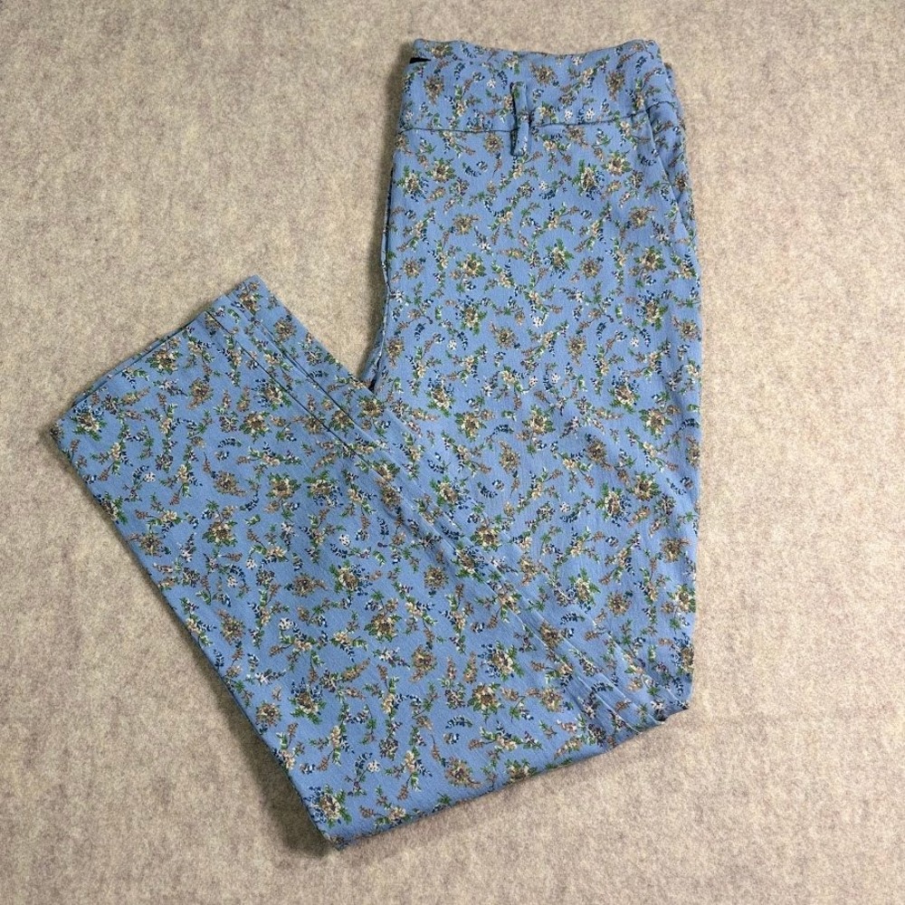 Jules & Leopold Pants Women L Blue Floral Stretch Ankle Slim Chic Boho Trousers
